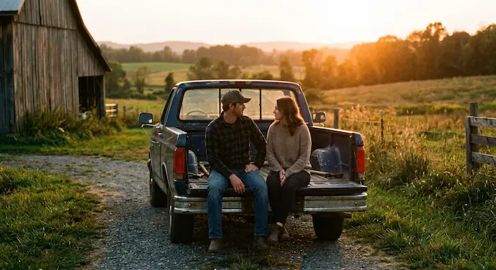 Two people sit side by side outdoors in warm evening light, representing a supportive conversation about mental health during National Suicide Prevention Week.
